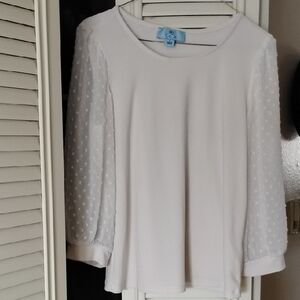 New York & Company White Swiss Dot Sleeve Tunic Top